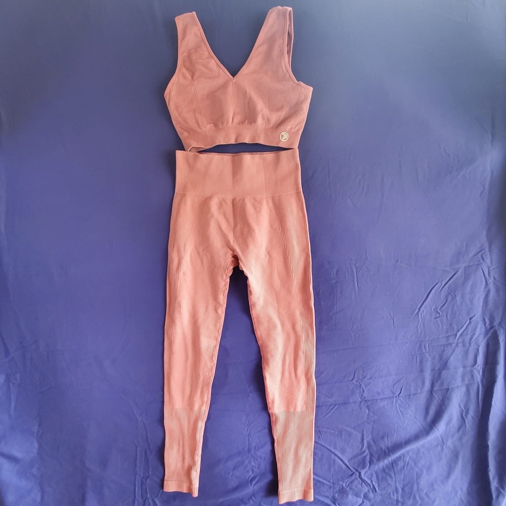 Savvi Womens Leggings Medium Pink High Waisted Athletic 2 Piece Set